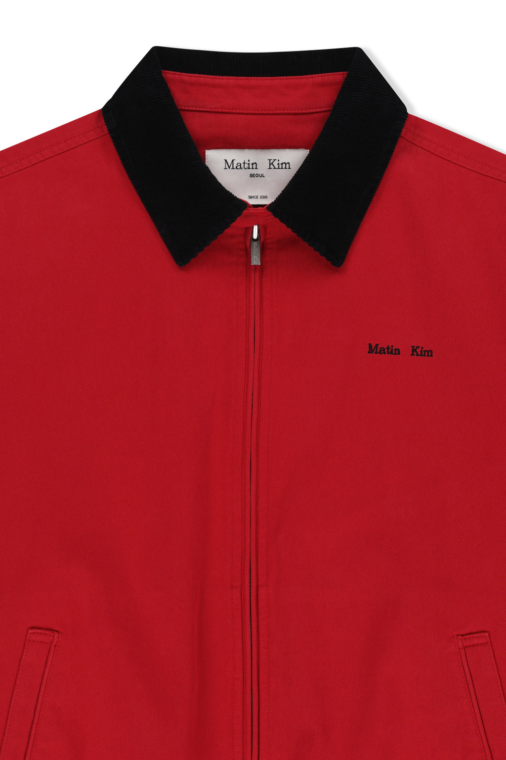 Matin Kim - Corduroy Contrast Trim Blouson Jumper (Red) product image 3 | TRAB K-Fashion Australia