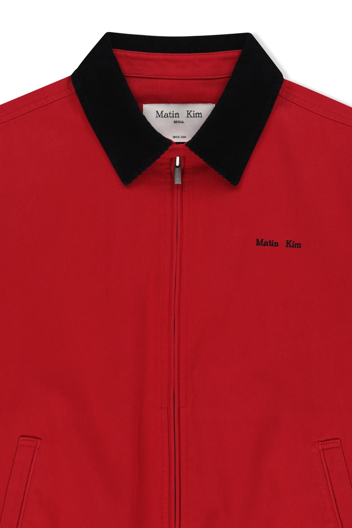 Matin Kim - Corduroy Contrast Trim Blouson Jumper (Red) product image 3 | TRAB K-Fashion Australia