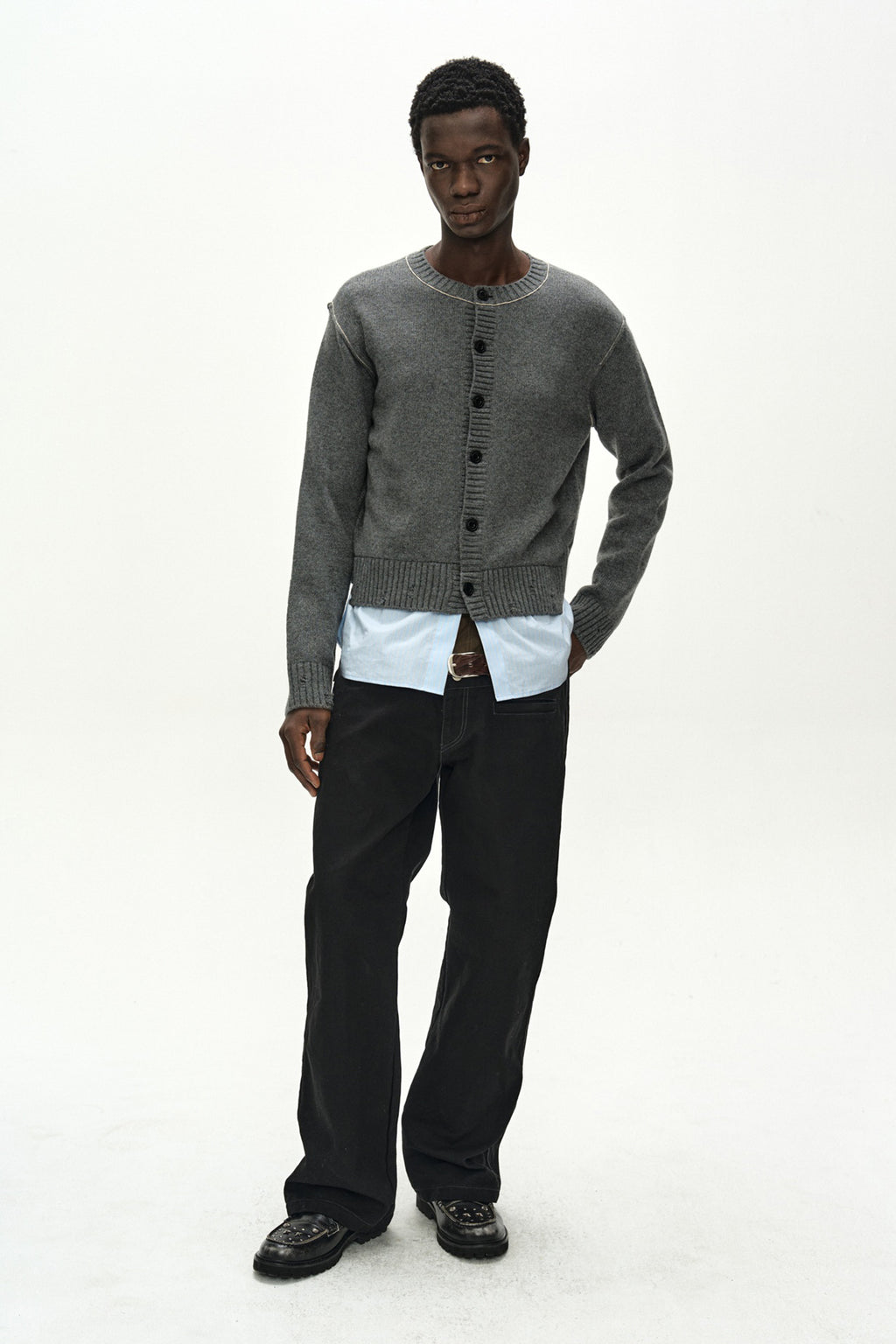 Andersson Bell - Shirt Layered Cardigan (Melange Grey) product image 3 | TRAB K-Fashion Australia