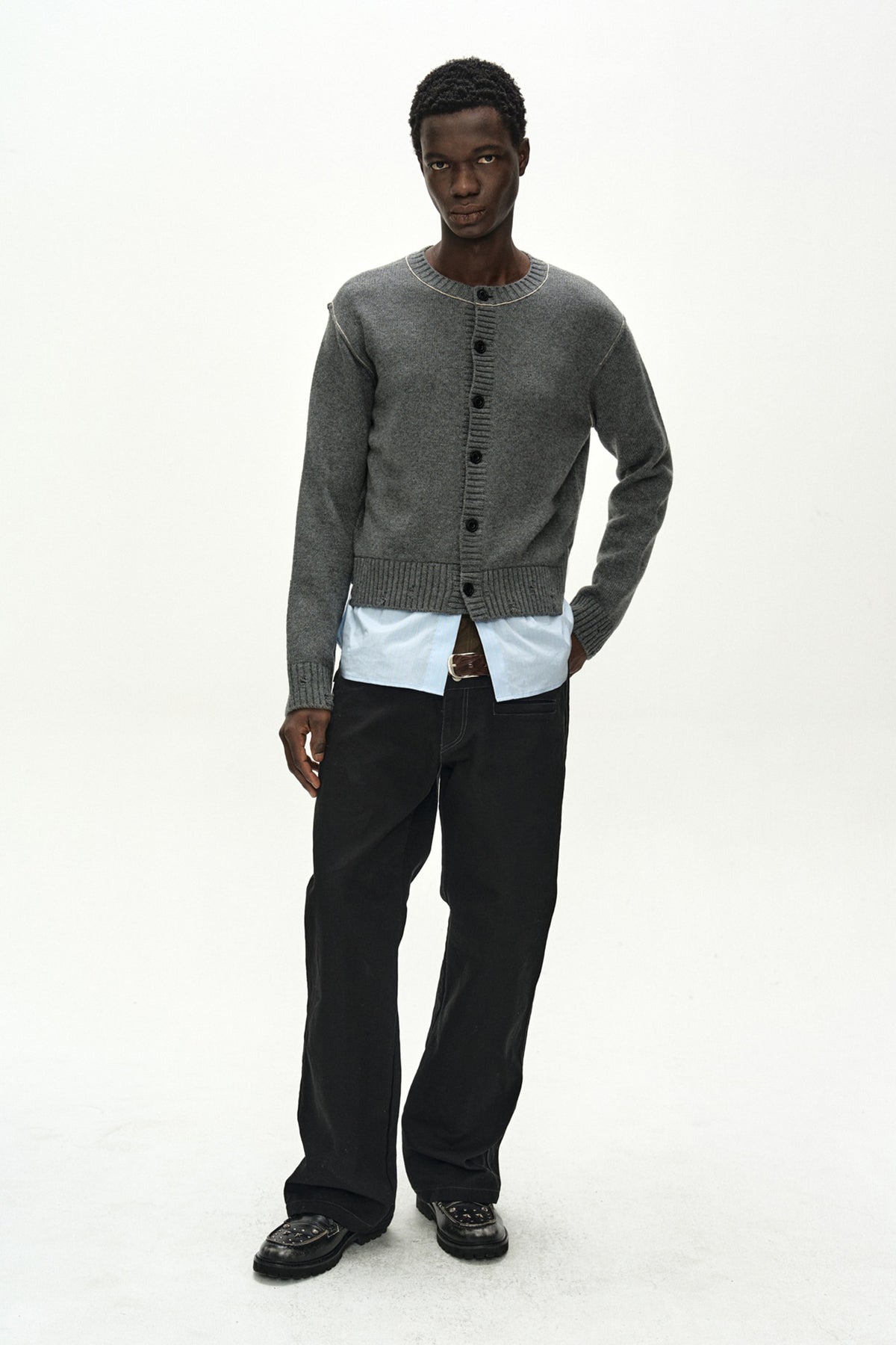 Andersson Bell - Shirt Layered Cardigan (Melange Grey) product image 3 | TRAB K-Fashion Australia