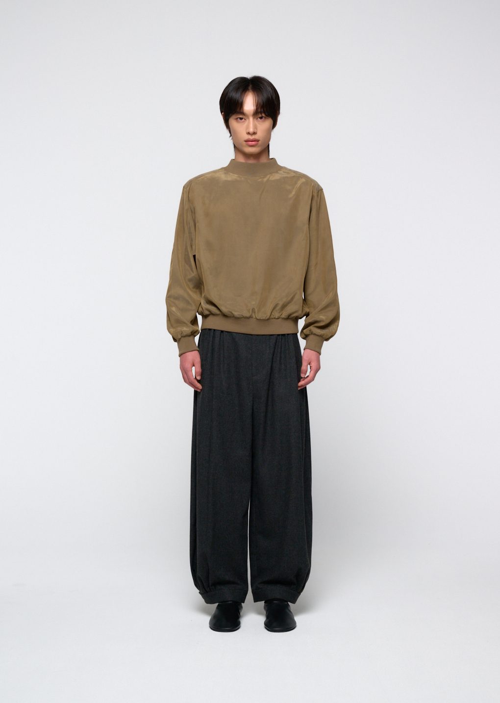 Amomento - Cupro ribbed pullover (Khaki) product image 2 | TRAB K-Fashion Australia