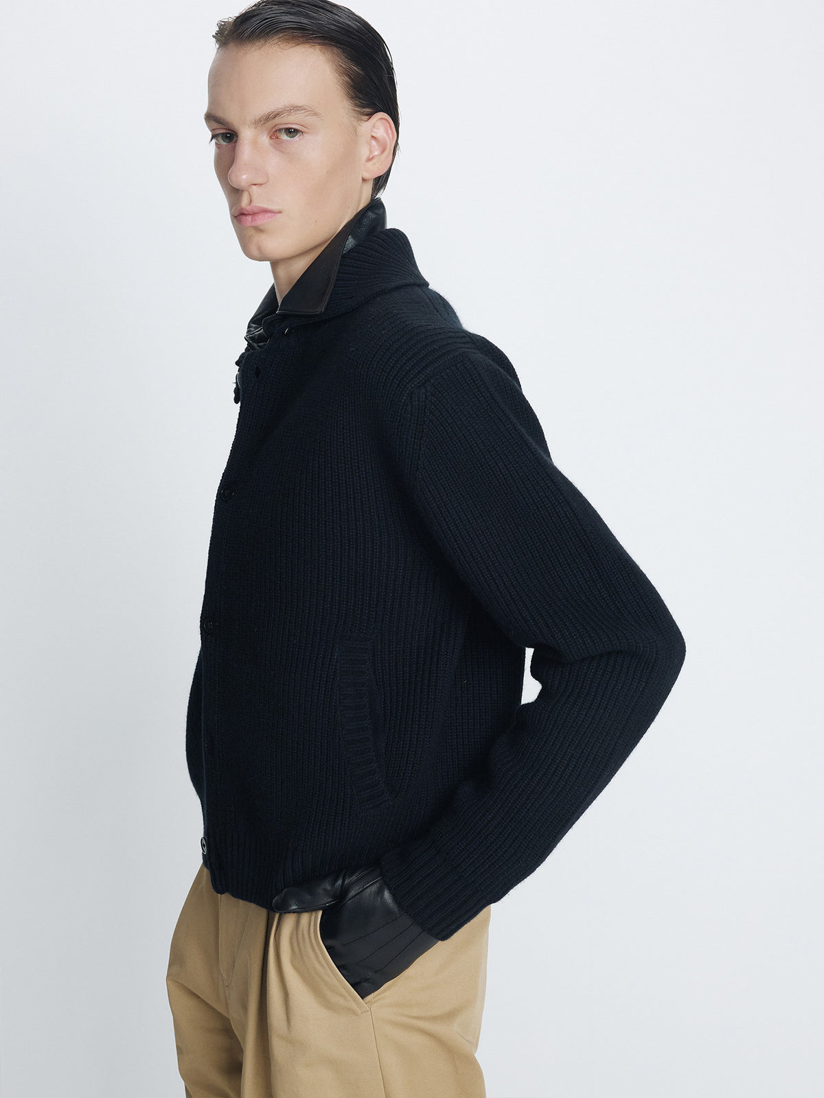 Tonywack - High Neck Merino Wool Button-Up Knitted Blouson (Black) product image 1 | TRAB K-Fashion Australia