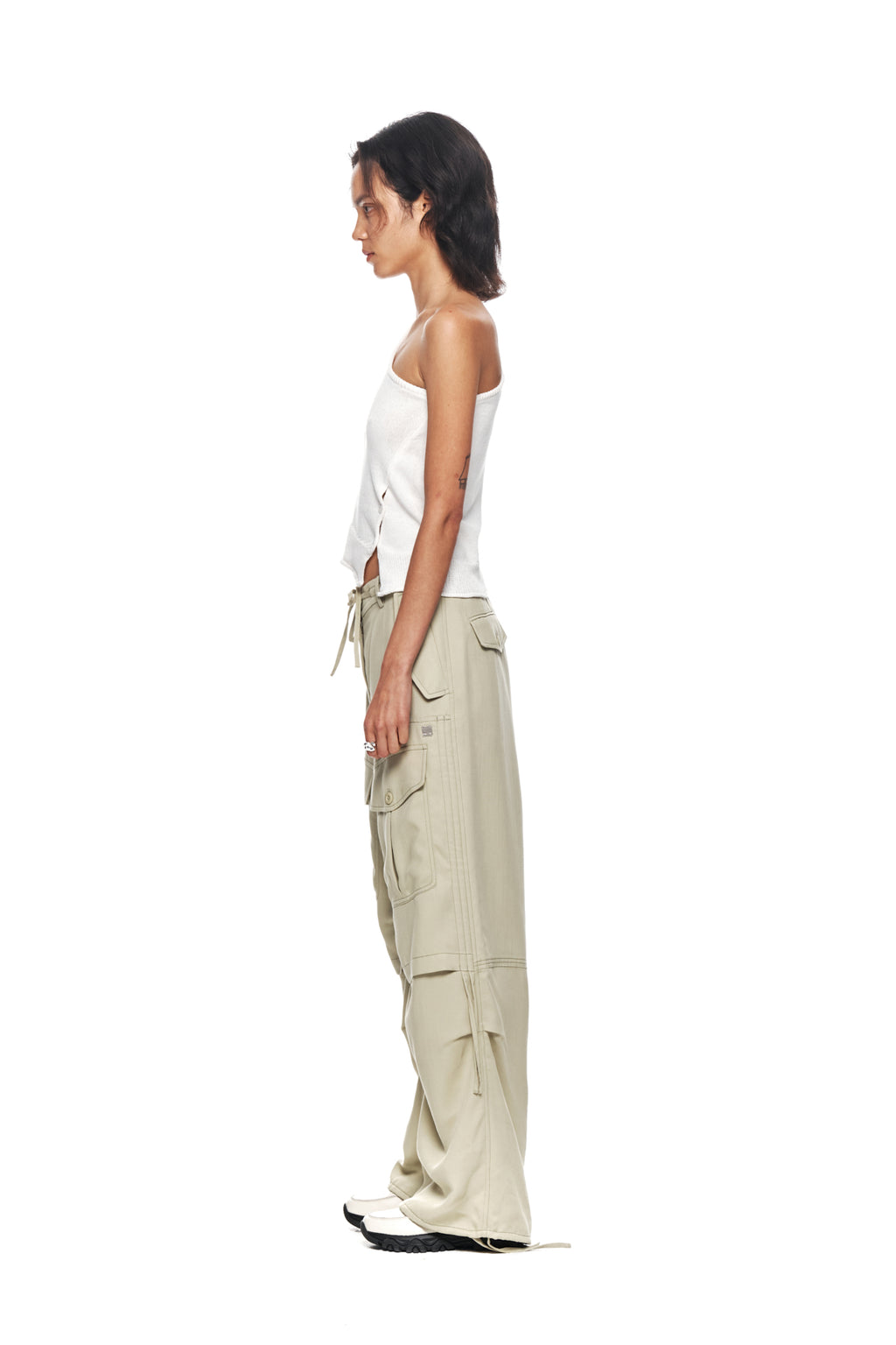 Matin Kim - Rayon String Cargo Pants (Light Khaki) product image 7 | TRAB K-Fashion Australia