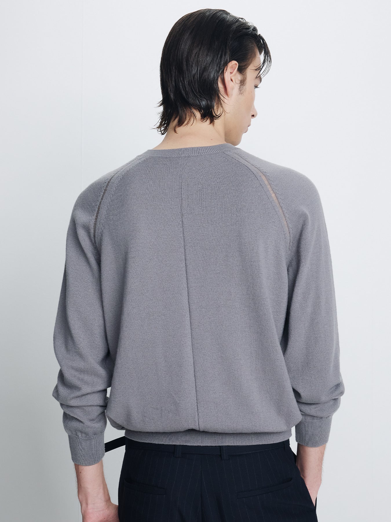 Tonywack - Super Fine Merino Wool Distressed V- Neck Knit (Steel Grey) product image 7 | TRAB K-Fashion Australia