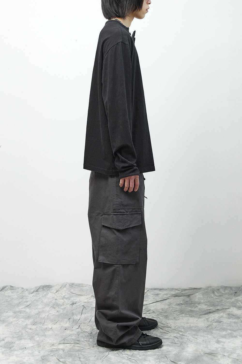 Hatchingroom - Double Henley Neck Tee Bleached (Black) product image 9 | TRAB K-Fashion Australia