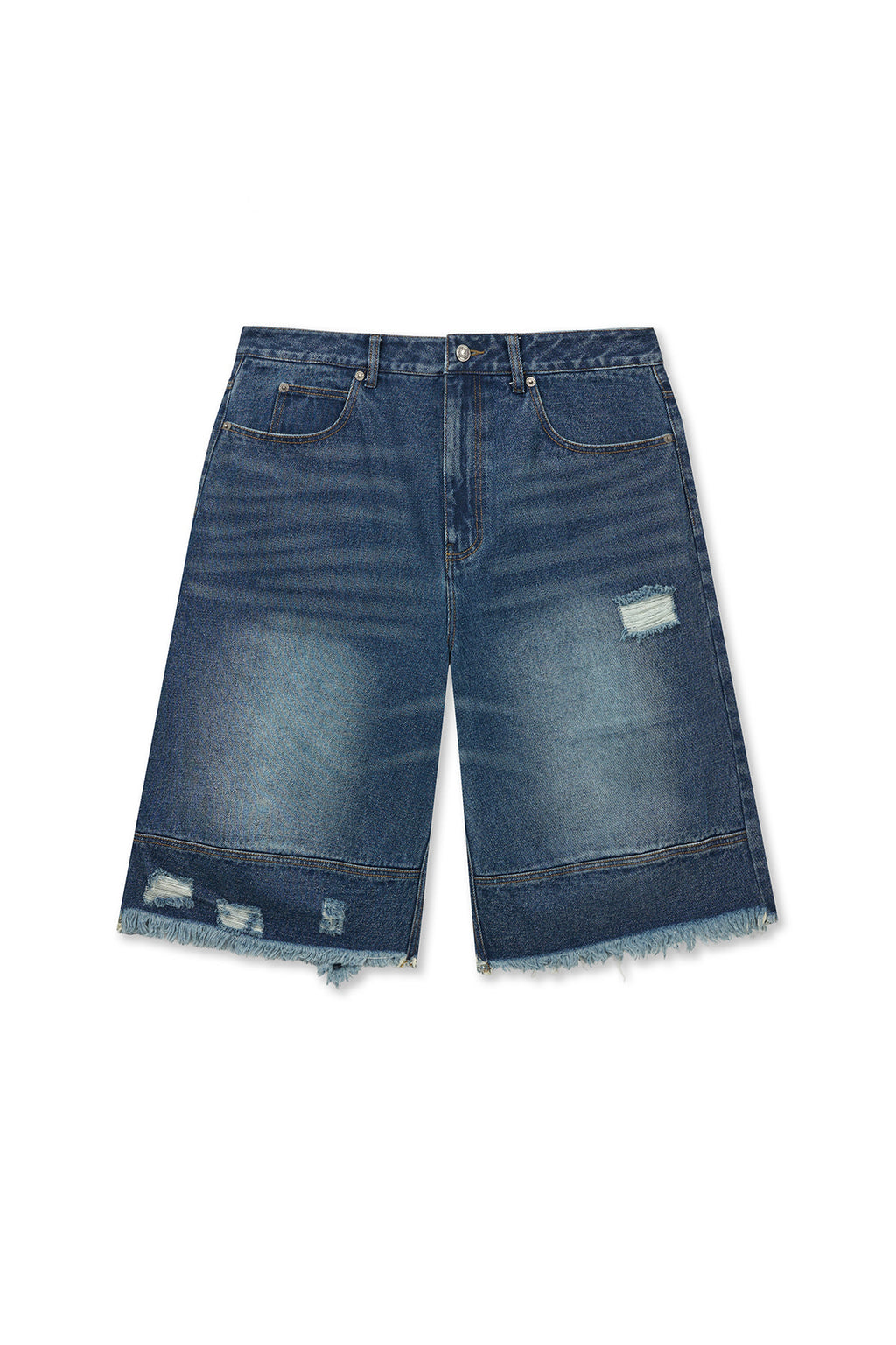 Matin Kim - Destroyed Bermuda Denim Pants (Navy) product image 1 | TRAB K-Fashion Australia