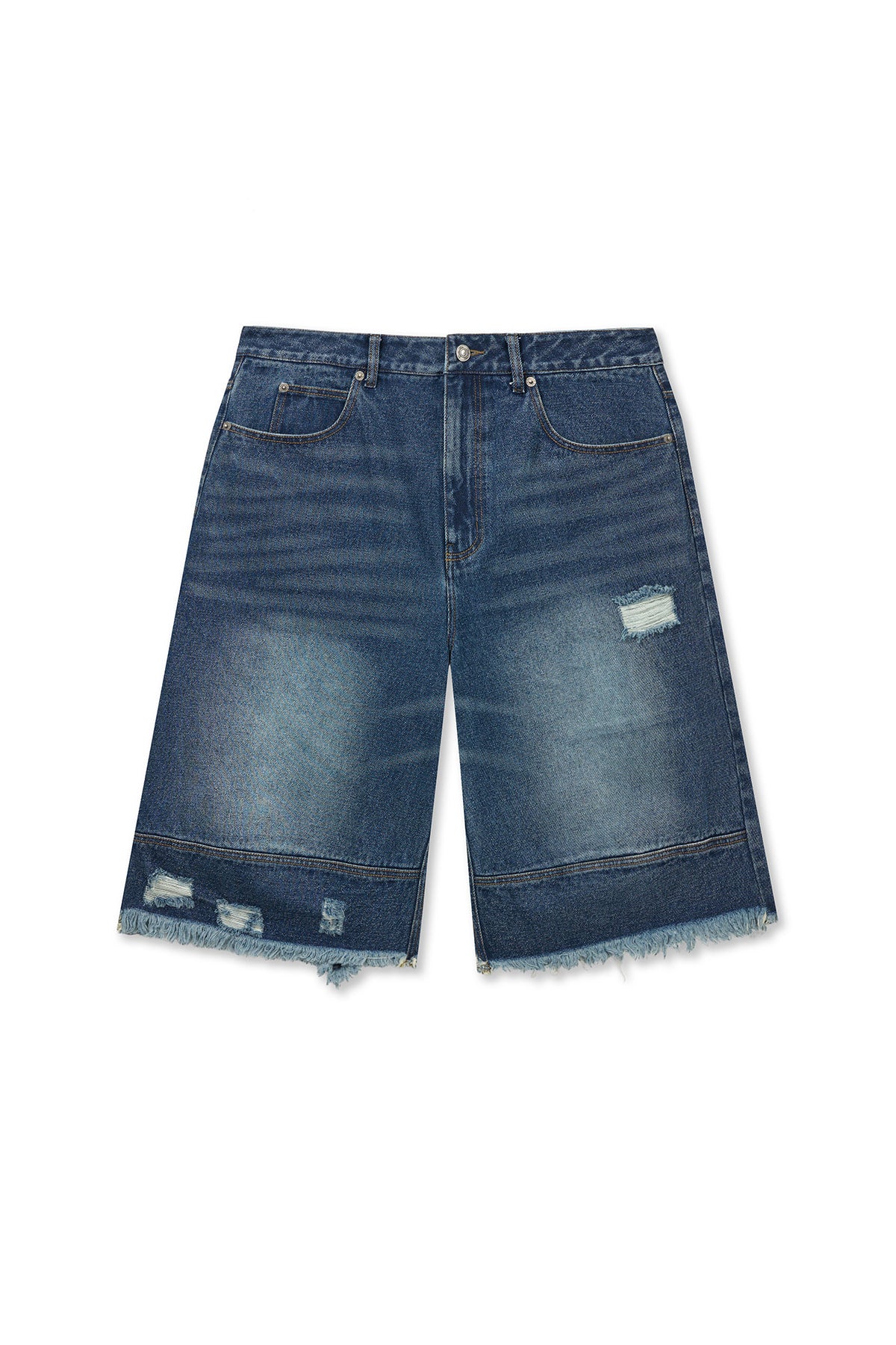 Matin Kim - Destroyed Bermuda Denim Pants (Navy) product image 1 | TRAB K-Fashion Australia