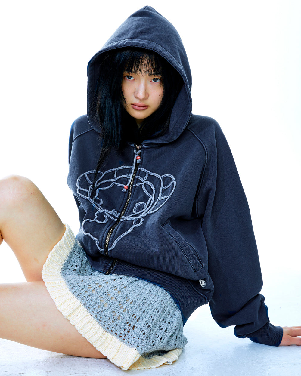 Coyseio - Vintage Tape Hood Zip-Up (Navy) product image 6 | TRAB K-Fashion Australia