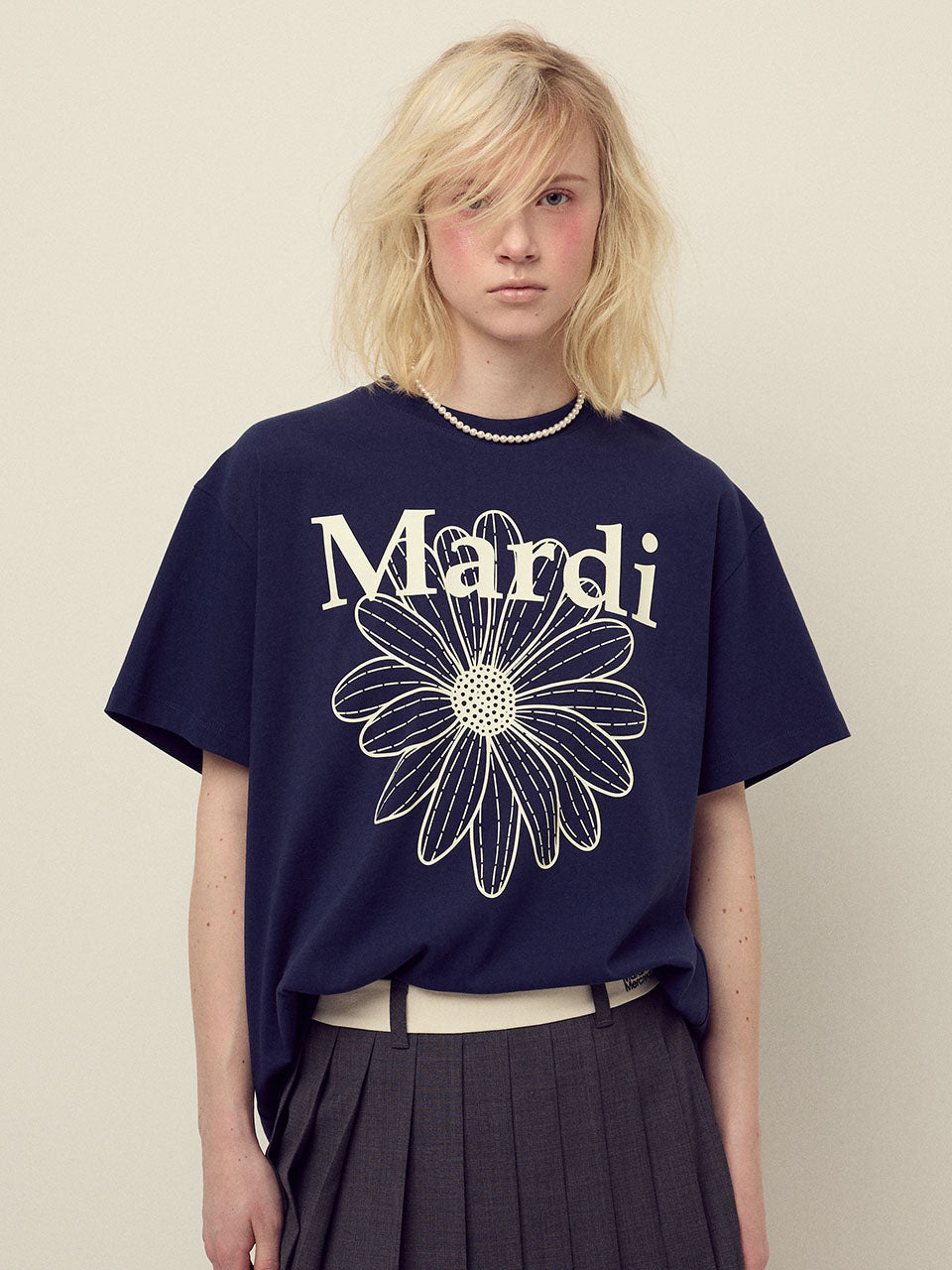 Mardi Mercredi - [Pre-Order – Ships June 26] Unisex Tshirt Flowermardi (Navy Ivory) product image 1 | TRAB K-Fashion Australia