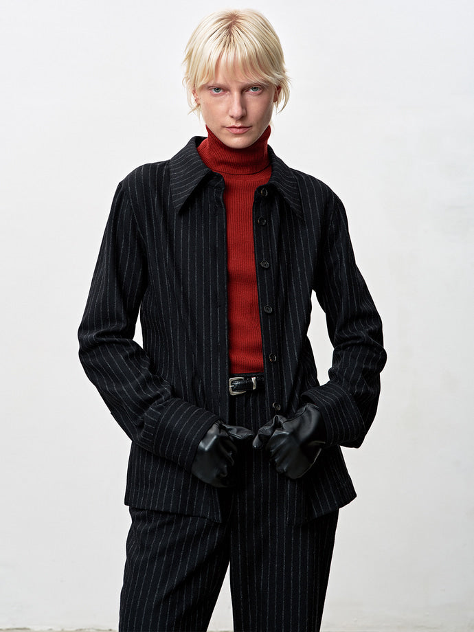 Tonywack - Striped Wool Regular-Fit Shirts (Black Stripe) product image 1 | TRAB K-Fashion Australia