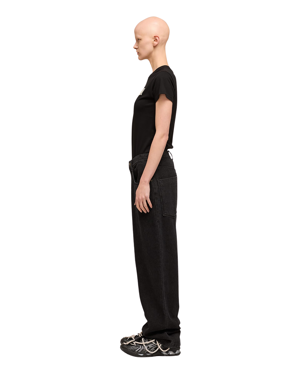 Kimhe Kim - Pearl Embellished Logo Slim T-Shirt (Black) product image 3 | TRAB K-Fashion Australia