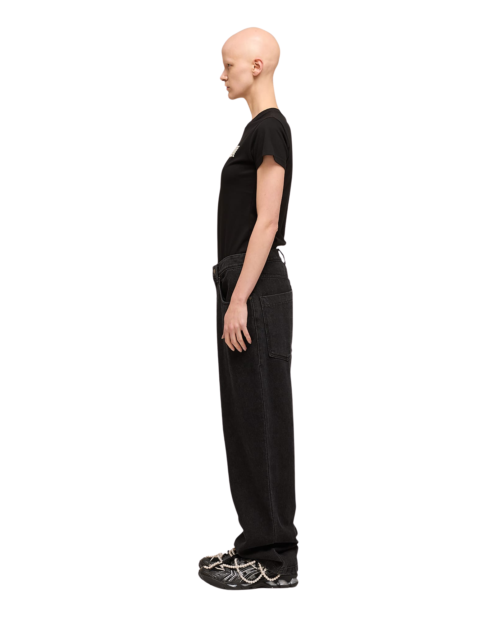 Kimhe Kim - Pearl Embellished Logo Slim T-Shirt (Black) product image 3 | TRAB K-Fashion Australia