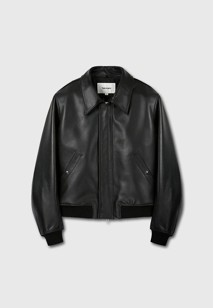 Tonywack - Shearling Collar Leather Bomber Jacket (Black) product image 11 | TRAB K-Fashion Australia