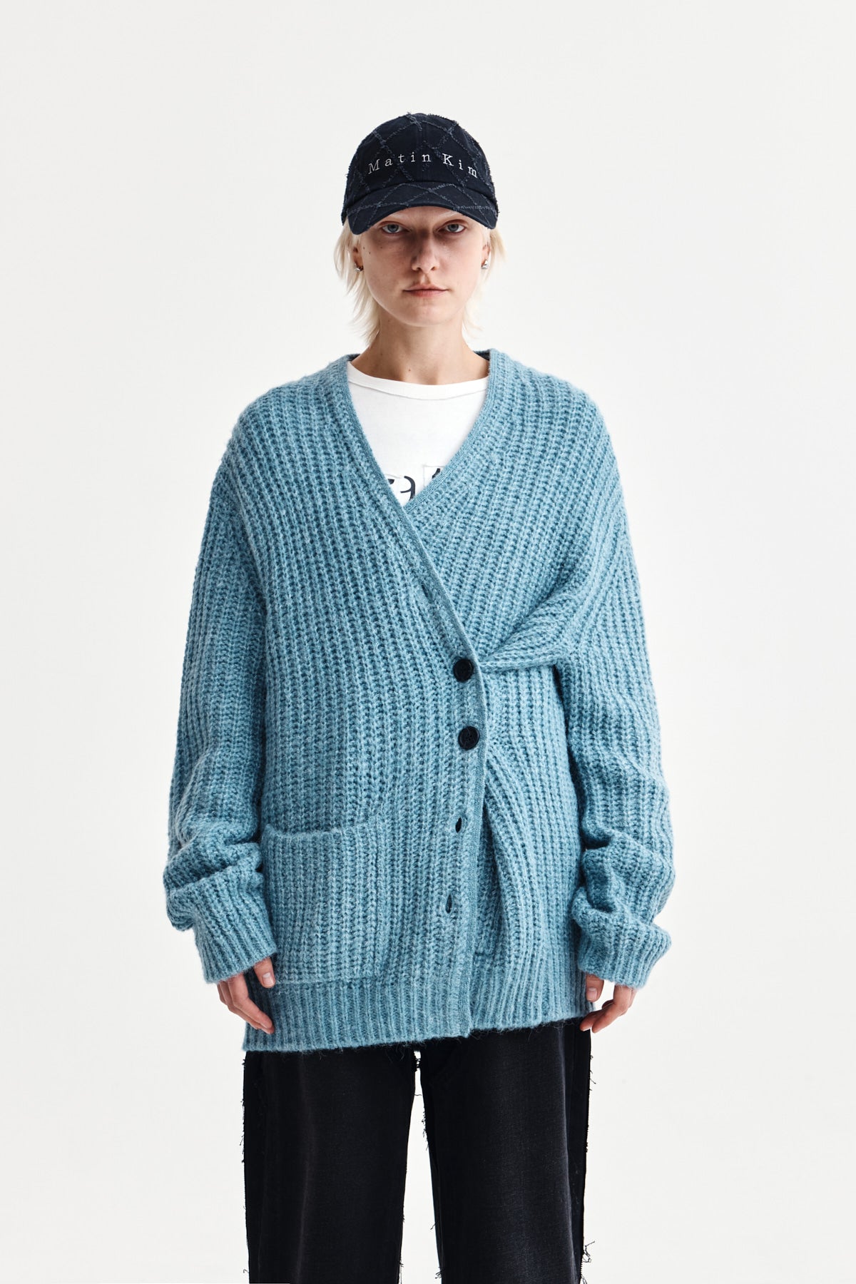 Matin Kim - Side Button Point Overfit Cardigan (Light Blue) product image 1 | TRAB K-Fashion Australia