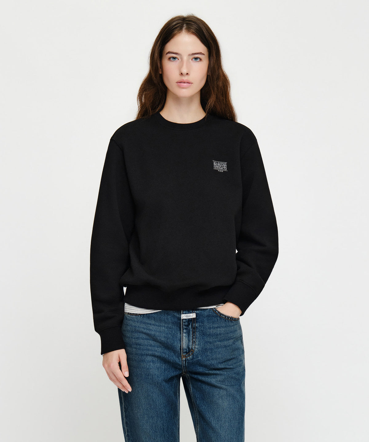 Marithe & Francois Girbaud - Small Classic Logo Oversized Sweatshirt (brushed) (Black) product image 1 | TRAB K-Fashion Australia