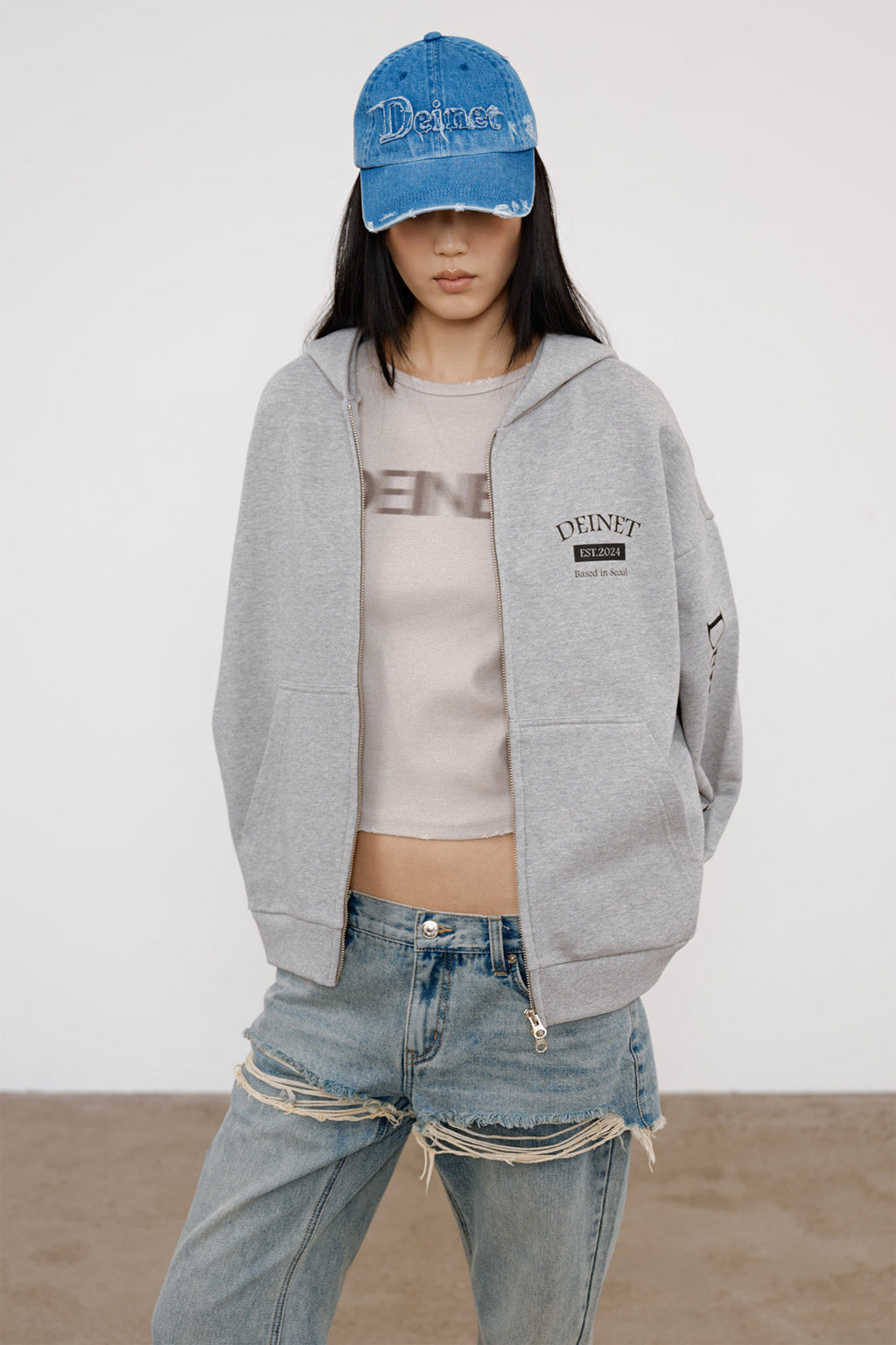 Deinet - German Lettering Hoodie Zip-Up (Melange Grey) product image 11 | TRAB K-Fashion Australia