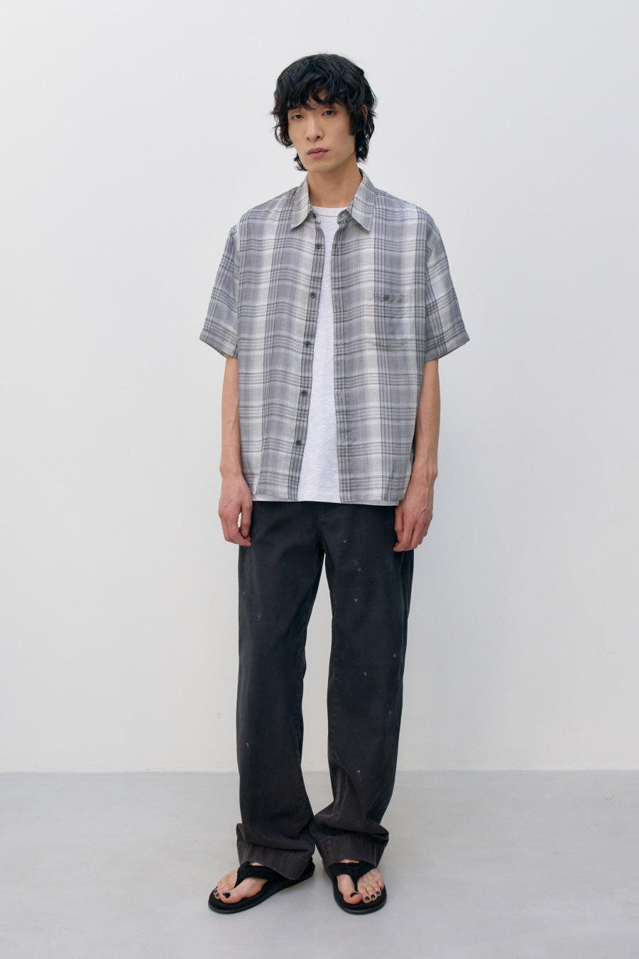 Insilence - Double Cloth Check Shirt (Grey) product image 1 | TRAB K-Fashion Australia