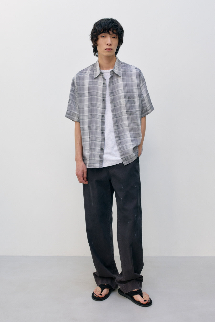 Insilence - Double Cloth Check Shirt (Grey) product image 5 | TRAB K-Fashion Australia