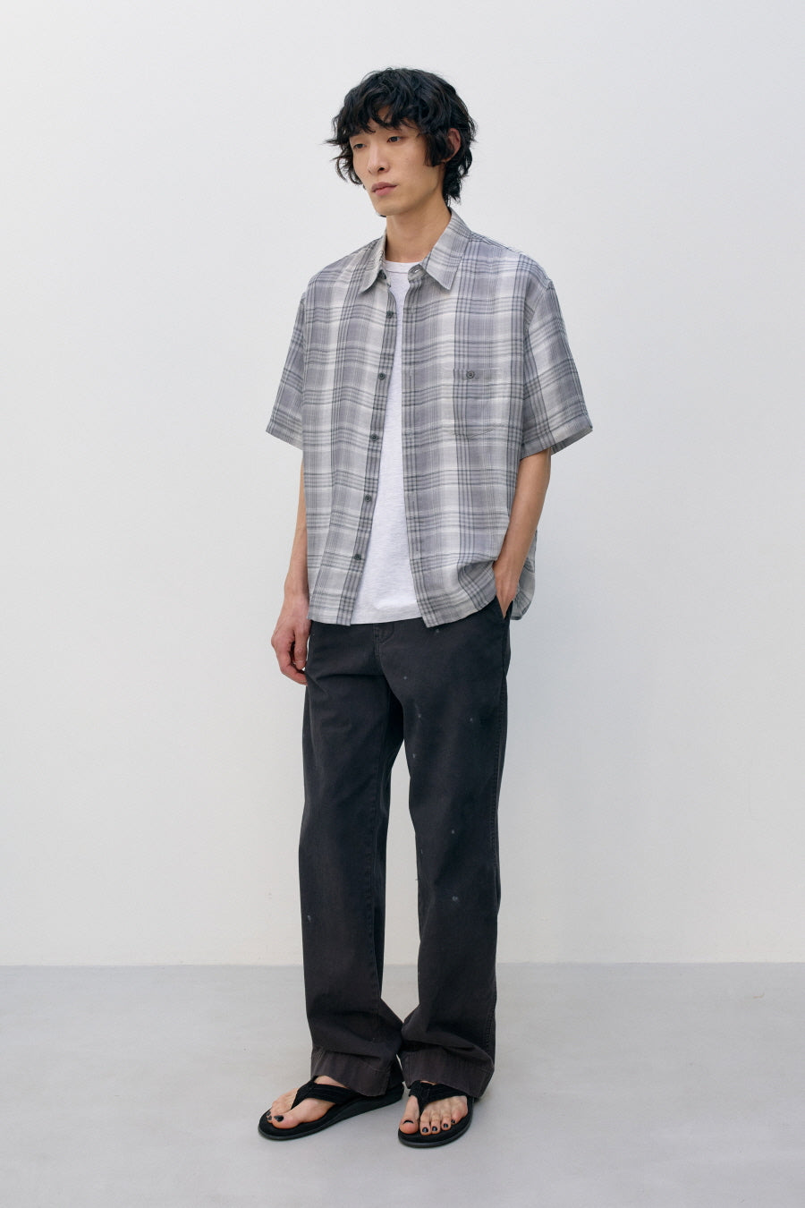 Insilence - Double Cloth Check Shirt (Grey) product image 3 | TRAB K-Fashion Australia