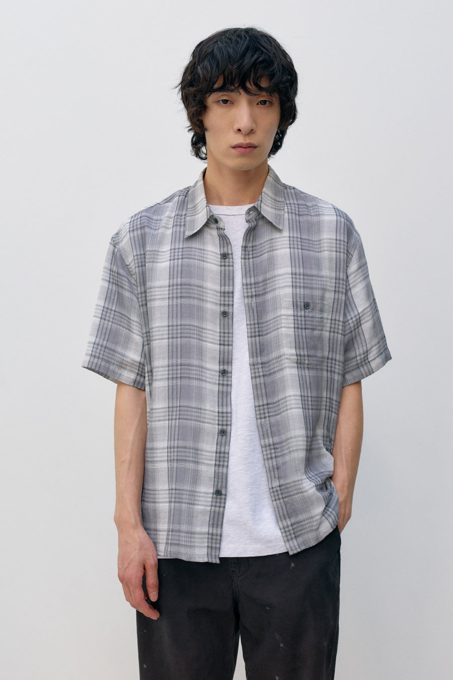 Insilence - Double Cloth Check Shirt (Grey) product image 2 | TRAB K-Fashion Australia