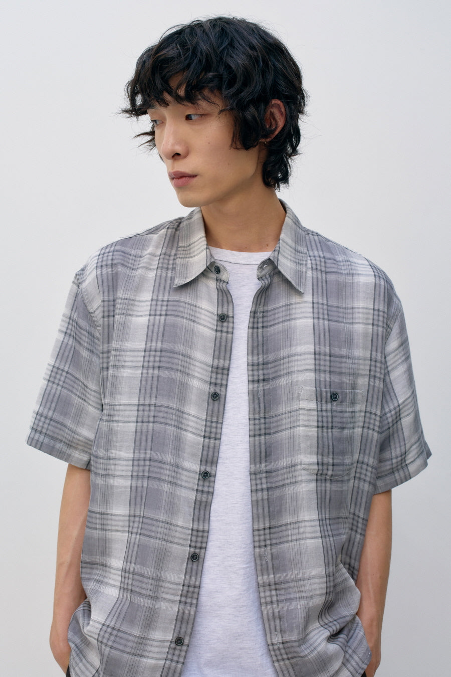 Insilence - Double Cloth Check Shirt (Grey) product image 6 | TRAB K-Fashion Australia