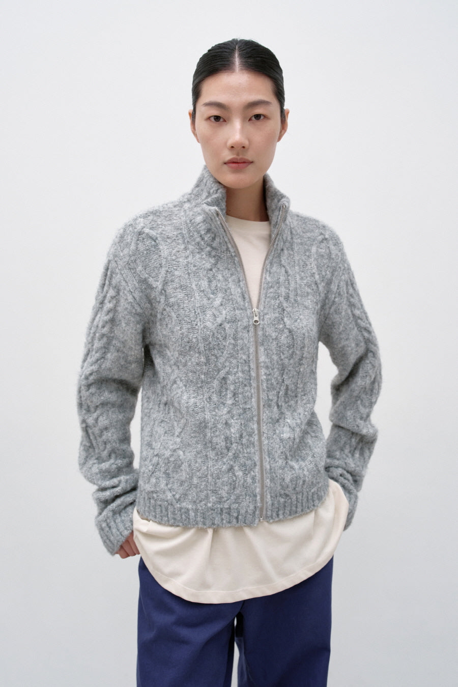 Insilence - Twist Half Zip-up Knit (Light Grey) product image 1 | TRAB K-Fashion Australia
