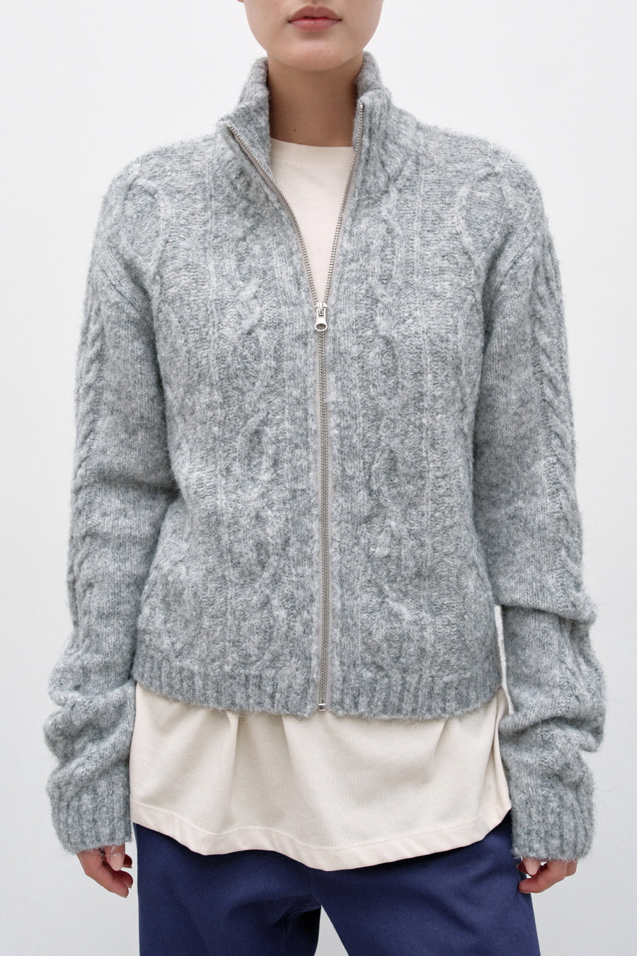 Insilence - Twist Half Zip-up Knit (Light Grey) product image 2 | TRAB K-Fashion Australia