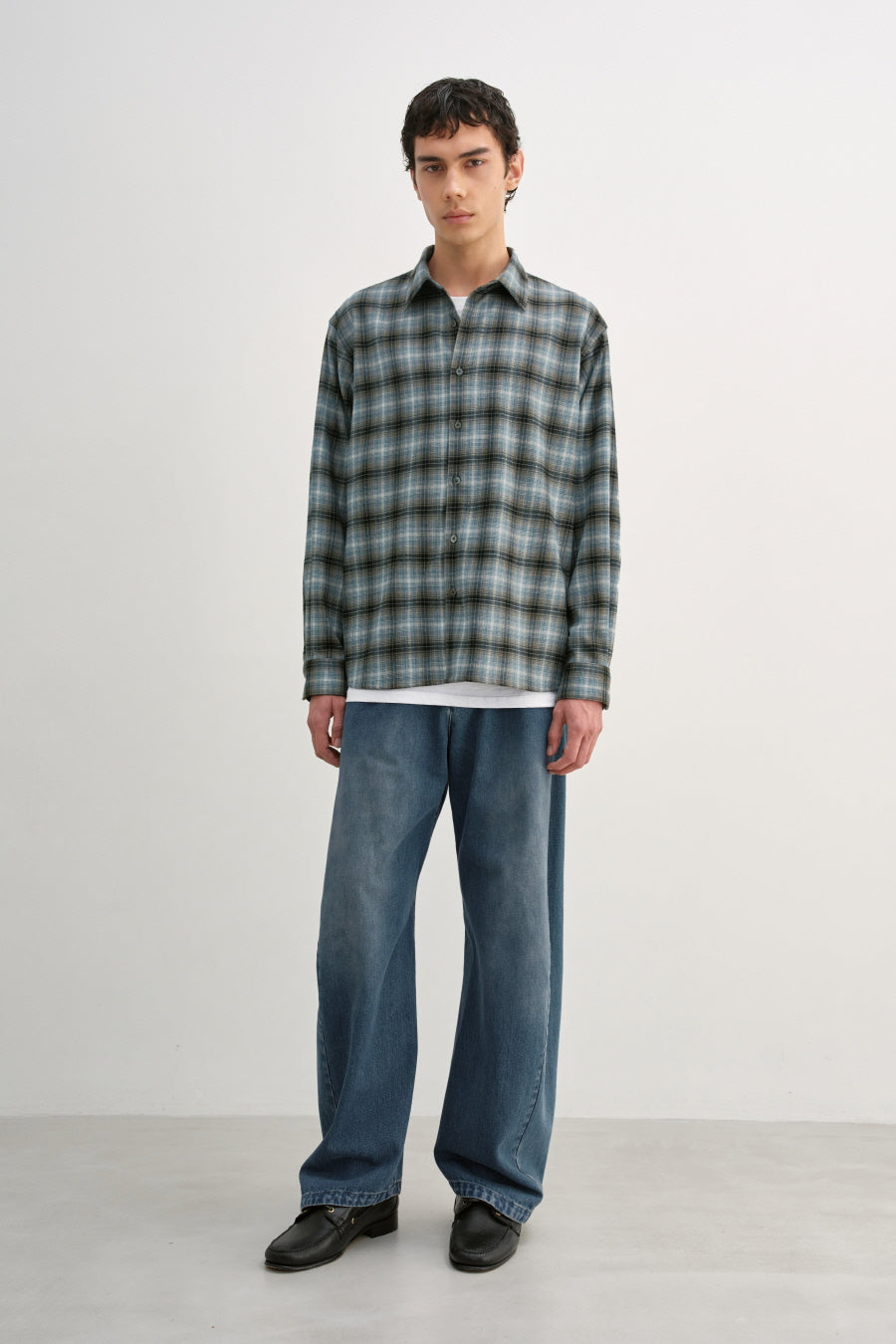 Insilence - Peach Check Shirt (Ash Blue) product image 3 | TRAB K-Fashion Australia