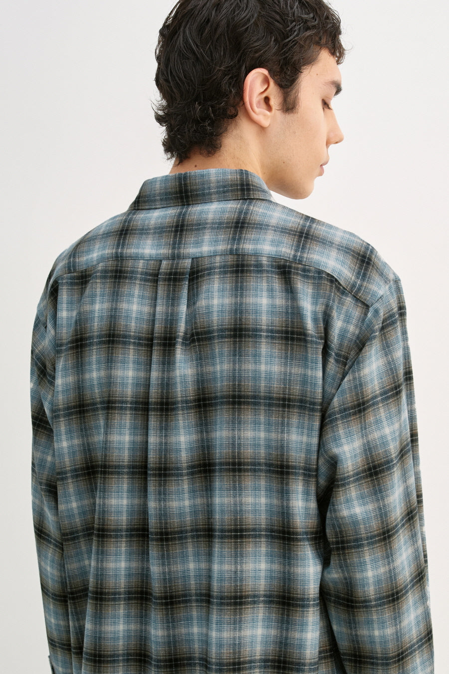 Insilence - Peach Check Shirt (Ash Blue) product image 4 | TRAB K-Fashion Australia