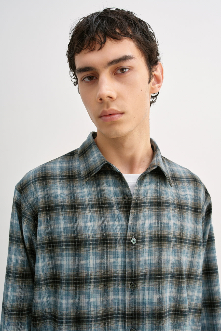 Insilence - Peach Check Shirt (Ash Blue) product image 1 | TRAB K-Fashion Australia
