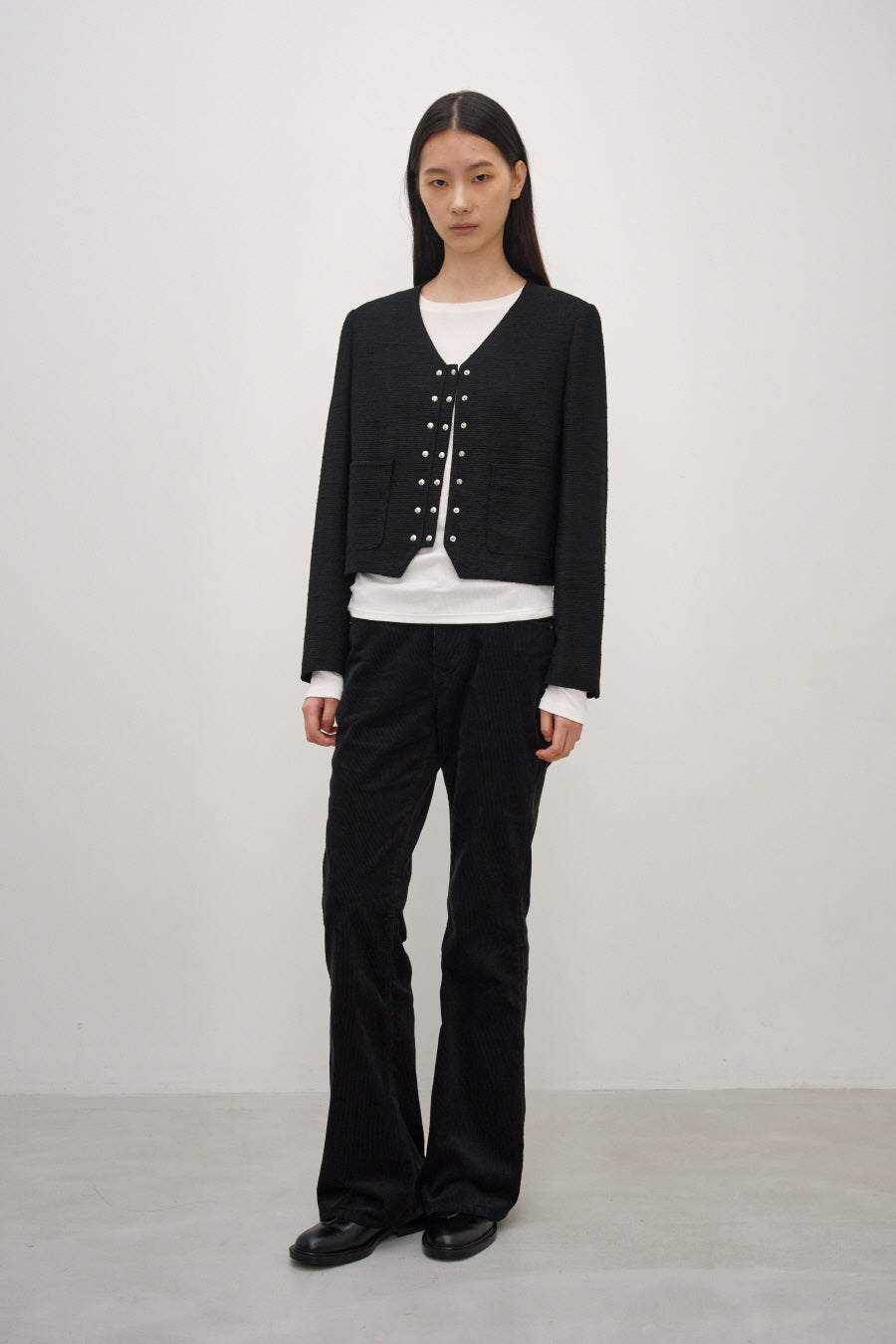 Insilence - Snap Detail Tweed Jacket (Black) product image 3 | TRAB K-Fashion Australia