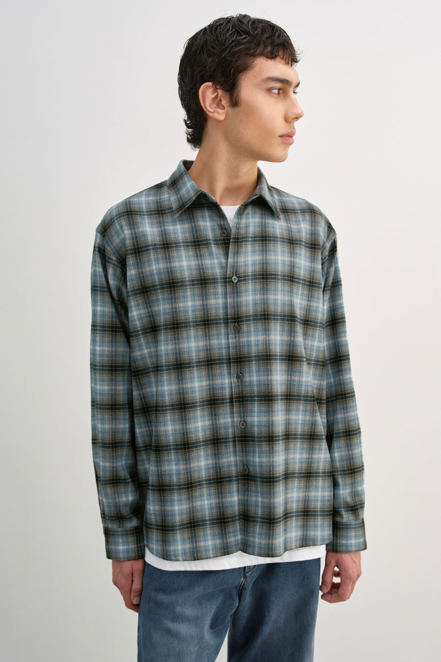 Insilence - Peach Check Shirt (Ash Blue) product image 5 | TRAB K-Fashion Australia