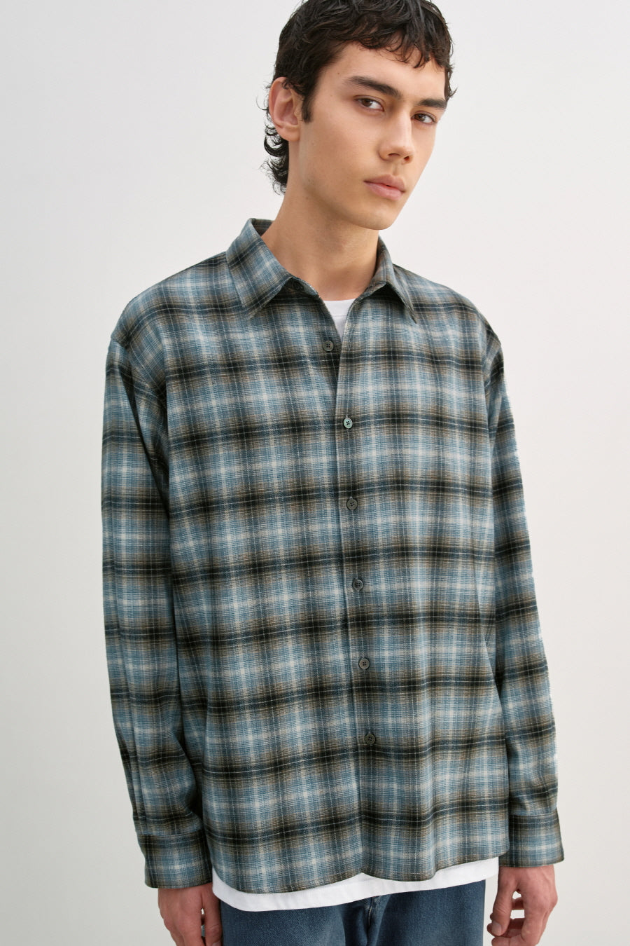 Insilence - Peach Check Shirt (Ash Blue) product image 2 | TRAB K-Fashion Australia