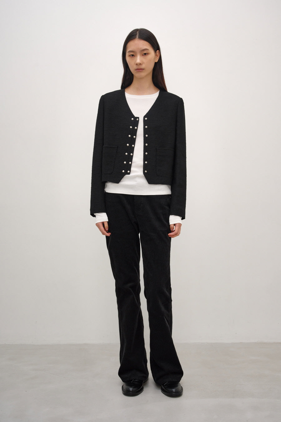Insilence - Snap Detail Tweed Jacket (Black) product image 2 | TRAB K-Fashion Australia
