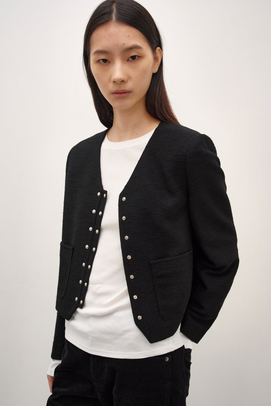Insilence - Snap Detail Tweed Jacket (Black) product image 4 | TRAB K-Fashion Australia
