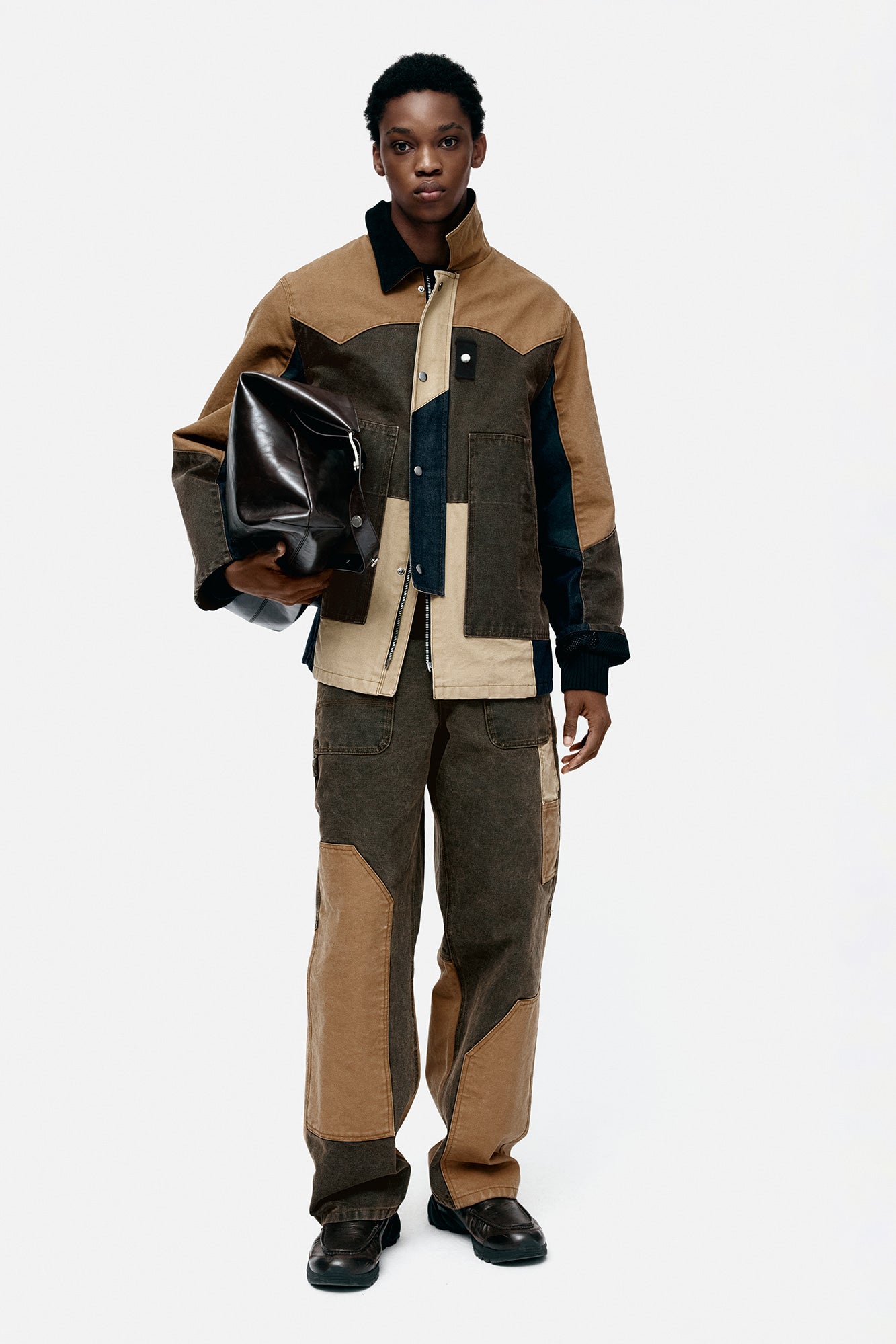 Andersson Bell - Patchwork Carpenter Wide-Leg Jeans (Brown) product image 3 | TRAB K-Fashion Australia