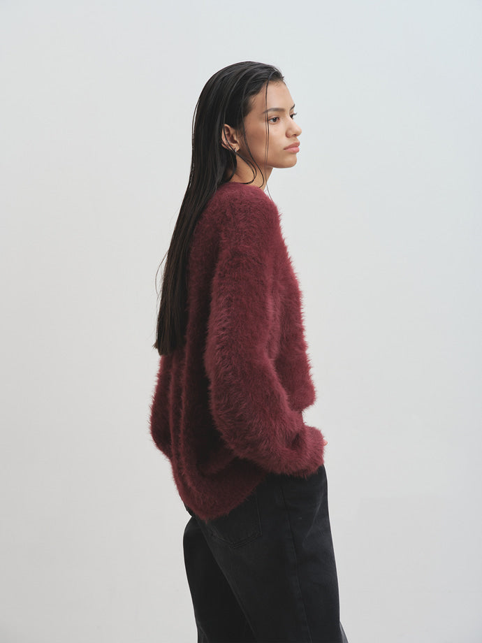 Tonywack - Faux Fur Crew-Neck Top (Burgundy) product image 4 | TRAB K-Fashion Australia