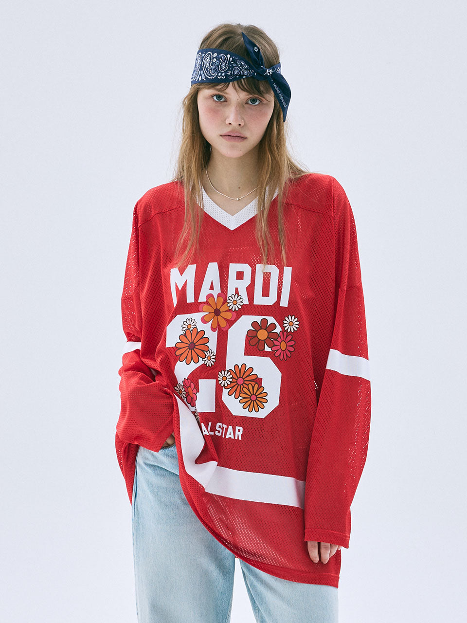 Mardi Mercredi - Mesh Jersey Top Long Sleeve Blossom (Red) product image 1 | TRAB K-Fashion Australia