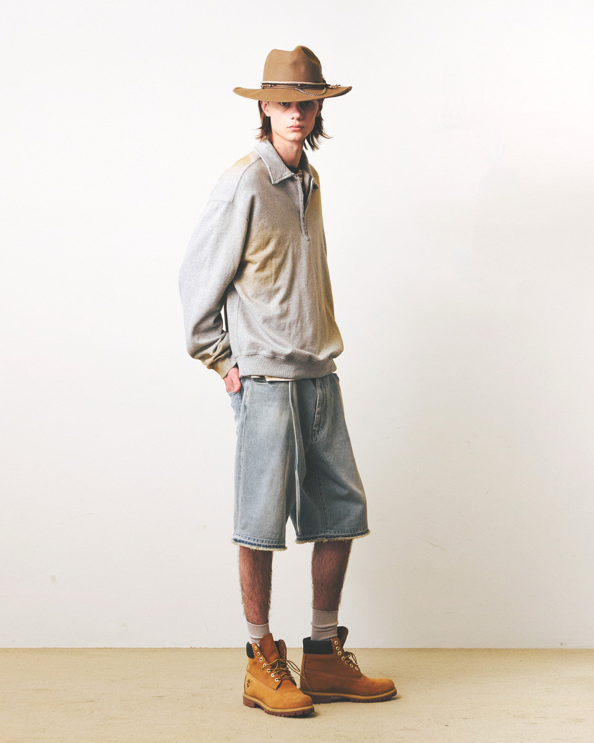 Eastlogue - Cut Out Collar Half Zip Up Sweat (Melange Grey) product image 1 | TRAB K-Fashion Australia