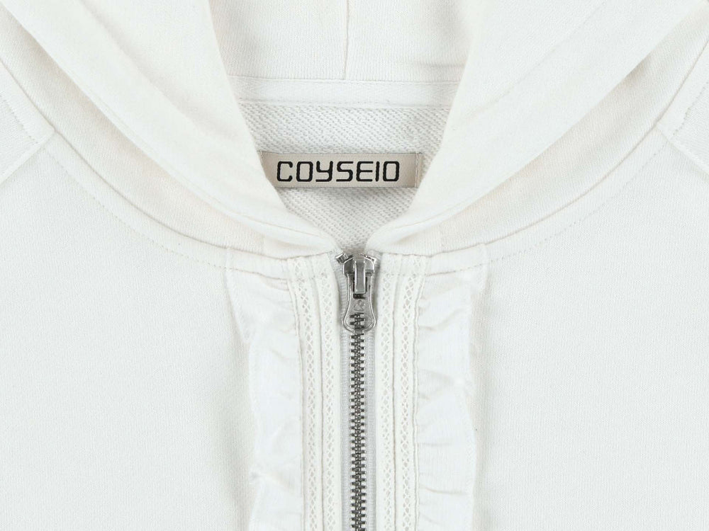 Coyseio - Ruffle Lace Hood Zip-Up (White) product image 10 | TRAB K-Fashion Australia