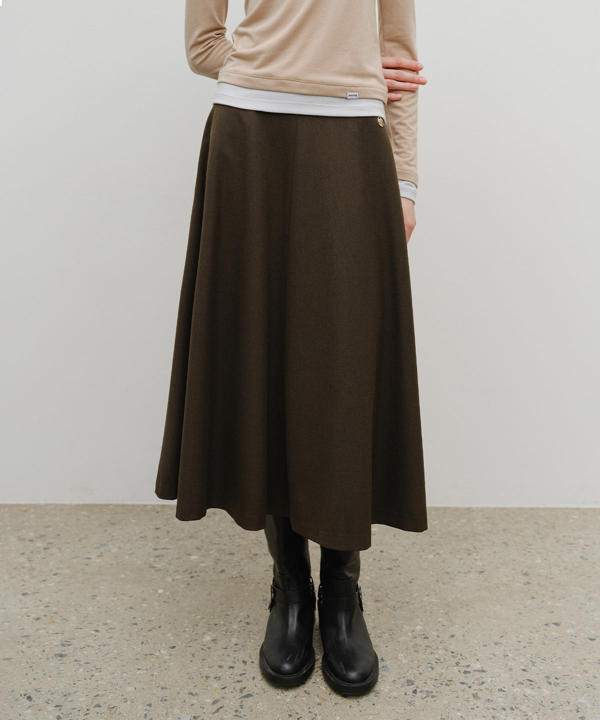 Marithe & Francois Girbaud - Long Flare Skirt (Brown) product image 1 | TRAB K-Fashion Australia