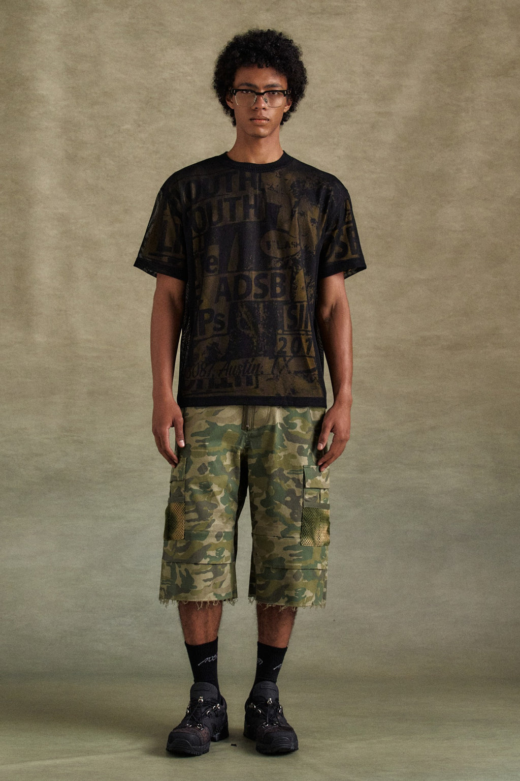 Andersson Bell - Depot Camouflage Cargo Shorts (Khaki) product image 1 | TRAB K-Fashion Australia