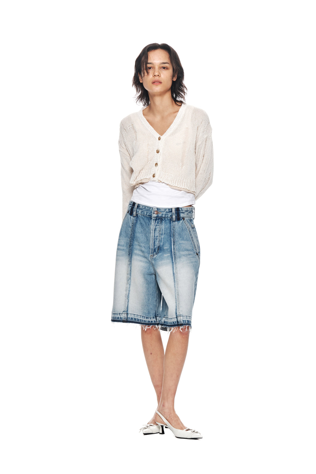 Matin Kim - Washed Half Denim Pants (Blue) product image 9 | TRAB K-Fashion Australia