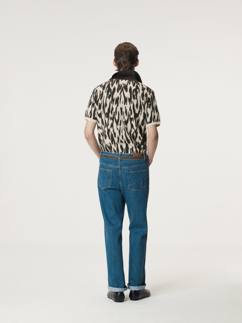 Recto - Leopard Jacquard Polo Knit Top (Dark Brown) product image 4 | TRAB K-Fashion Australia