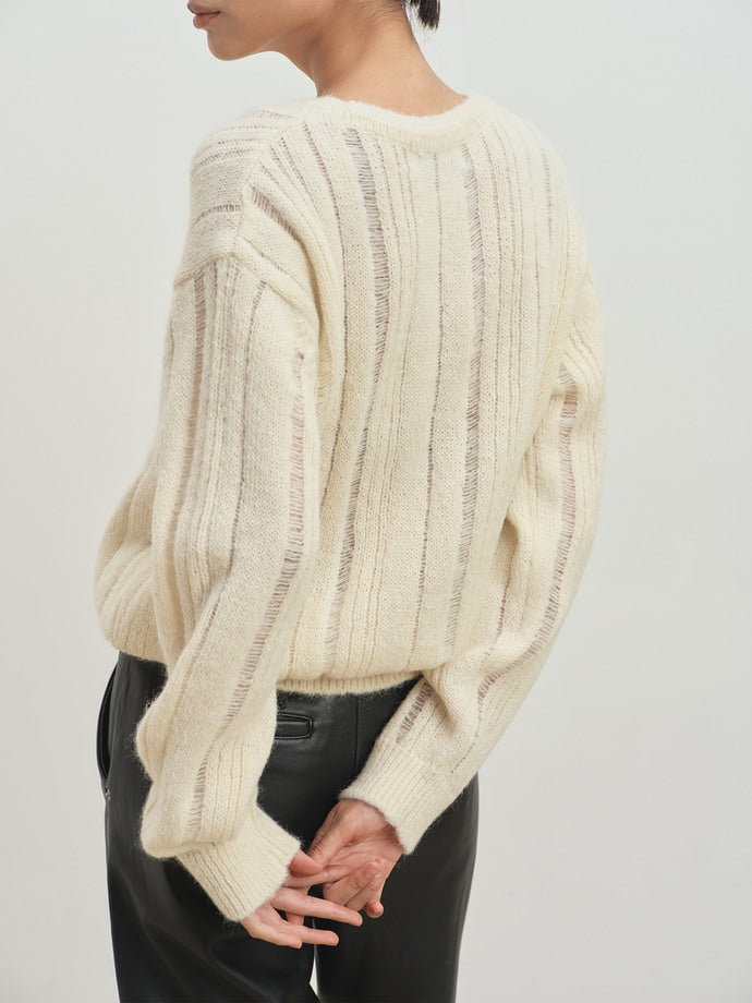 Tonywack - Kid Mohair Distressed Ribbed Sweater (Ecru) product image 5 | TRAB K-Fashion Australia
