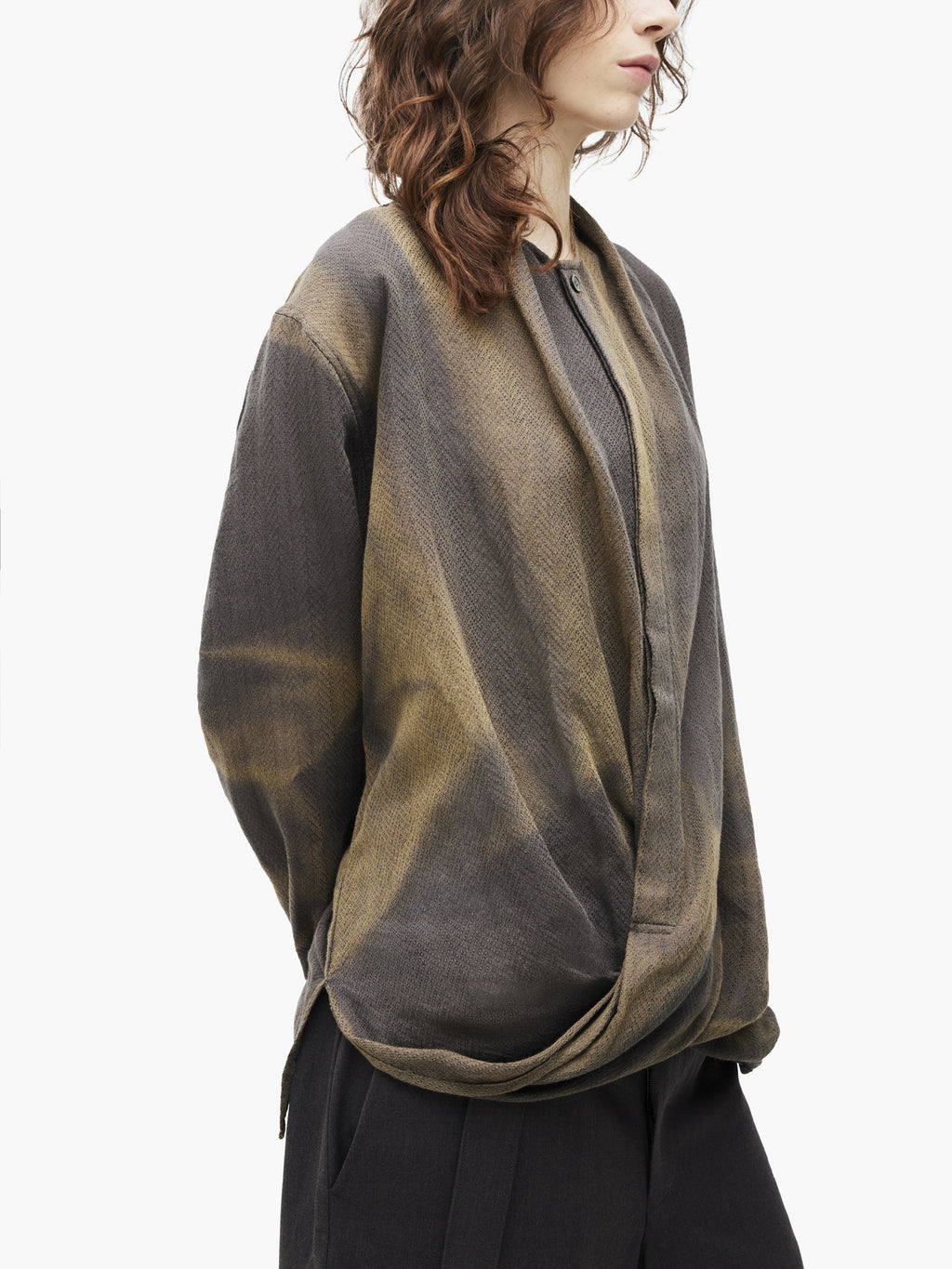 Jiyong Kim - Sun-Bleached Drape Shirt (Khaki) product image 6 | TRAB K-Fashion Australia