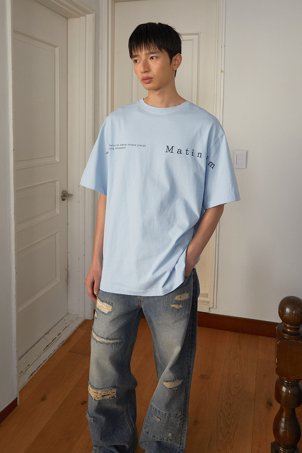 Matin Kim - Half Text Logo Top (Sky) product image 11 | TRAB K-Fashion Australia