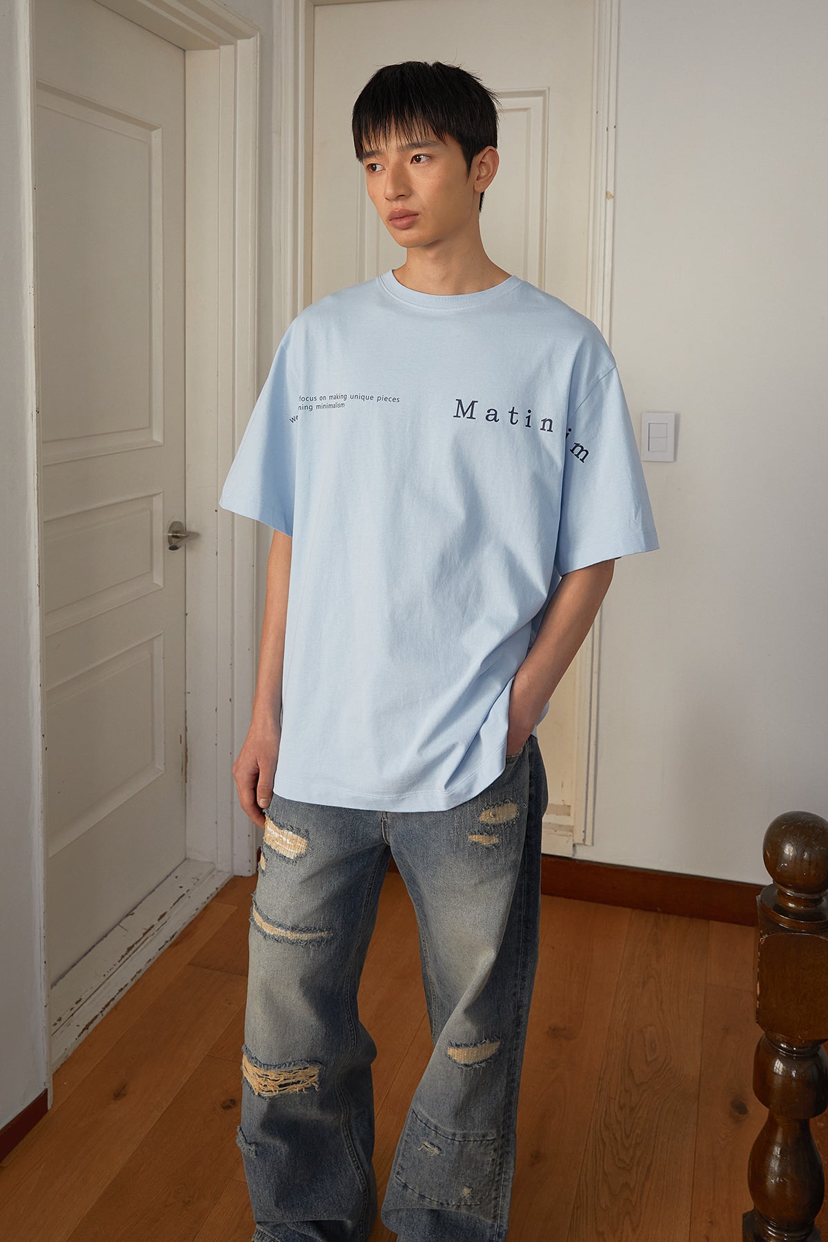Matin Kim - Half Text Logo Top (Sky) product image 11 | TRAB K-Fashion Australia