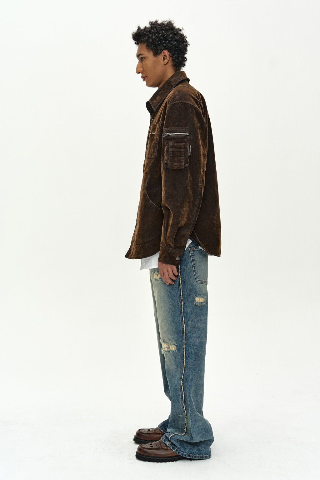 Andersson Bell - Flock Velvet Padded Shirt (Brown) product image 3 | TRAB K-Fashion Australia
