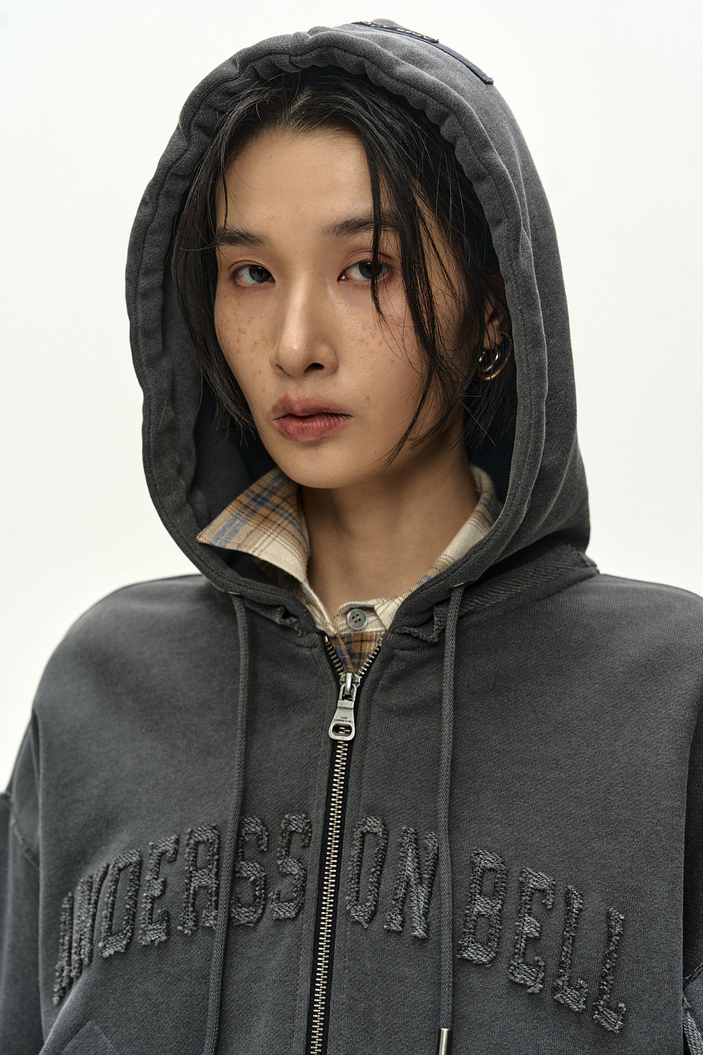 Andersson Bell - Raw-Cut Studded Zip-Up Hoodie (charcoal) (Charcoal) product image 8 | TRAB K-Fashion Australia